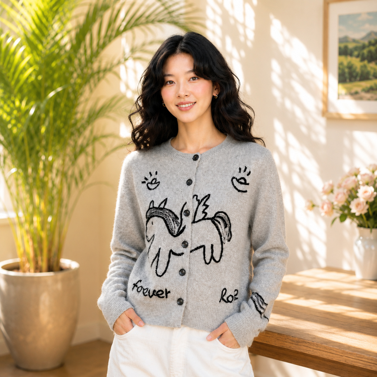 Embroidery Charm - Stylish and versatile, this unique knitted