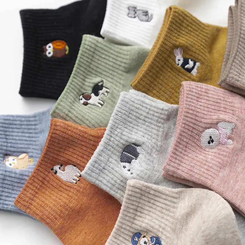 Embroidery On Socks - Harajuku Women Socks Kawaii Cute Funny