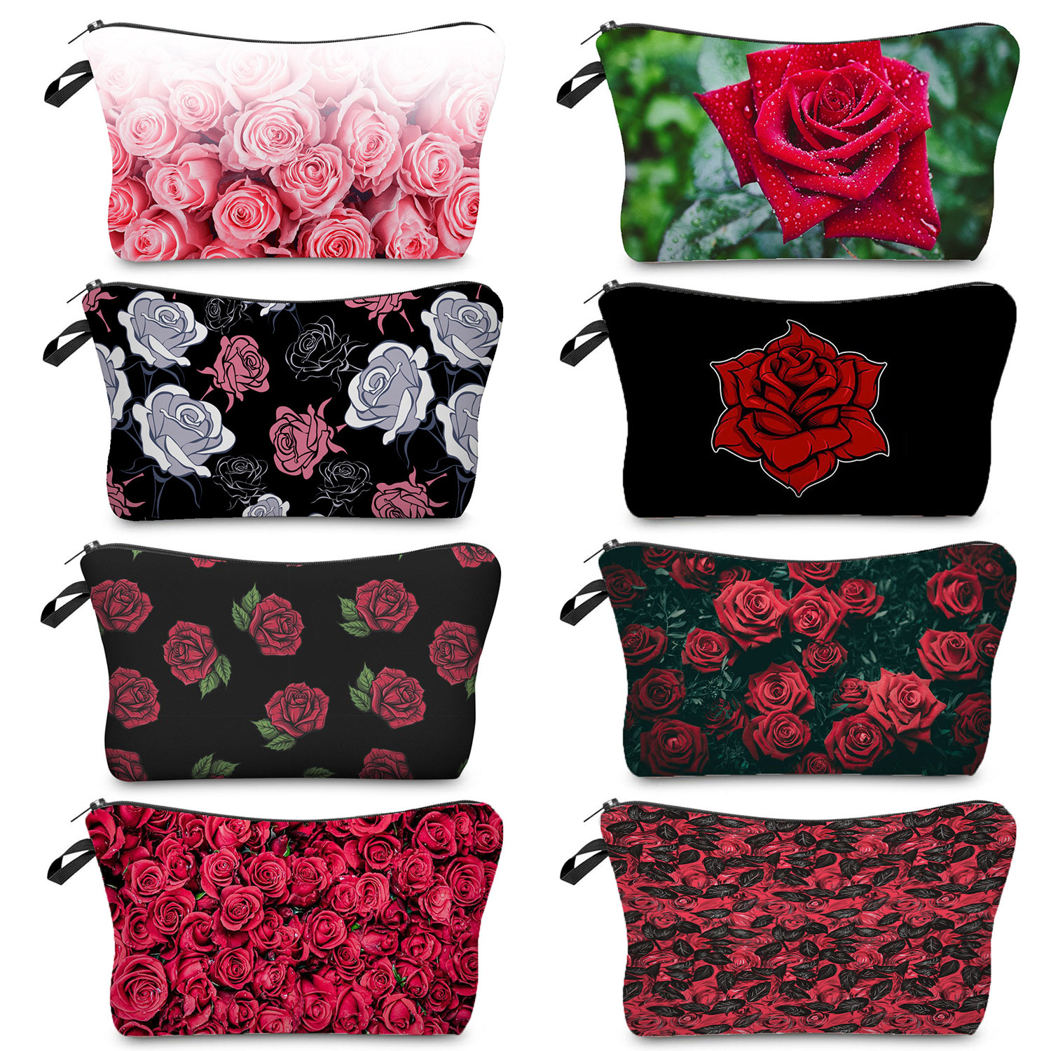 Transfer Pen Ink - Bright Red Rose Print Cosmetic Bags