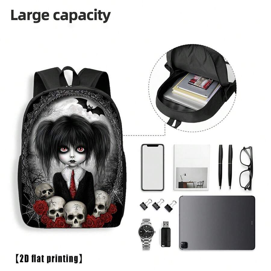 Embroidery Gothic - Gothic Skull And Rose Print Backpack