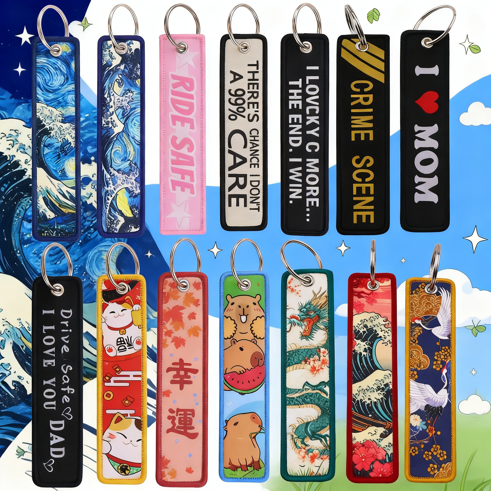 Embroidery Charm - Van Gogh Embroidery Key Fobs Koi