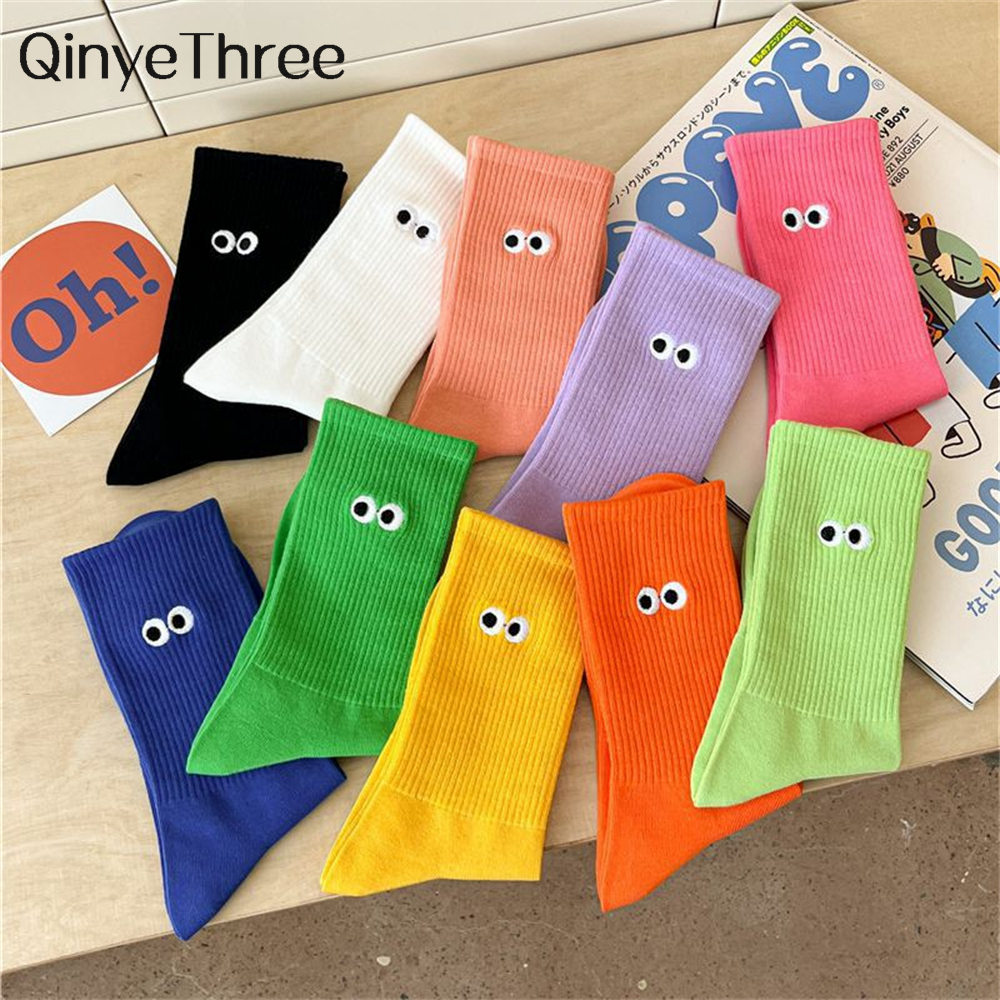 Embroidery On Socks - New Women's Embroidered Big Eyes Mid-Tube