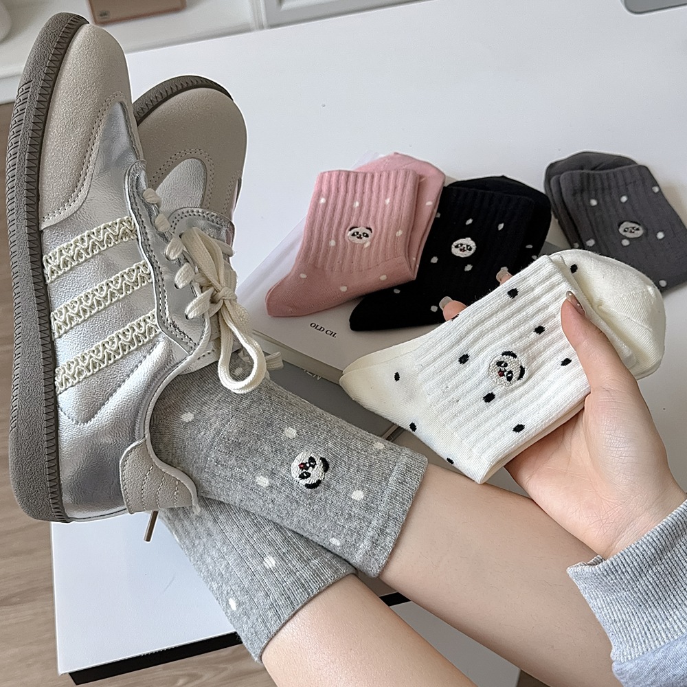 Embroidery On Socks - Cartoon Panda Embroidery Kawaii Socks Women