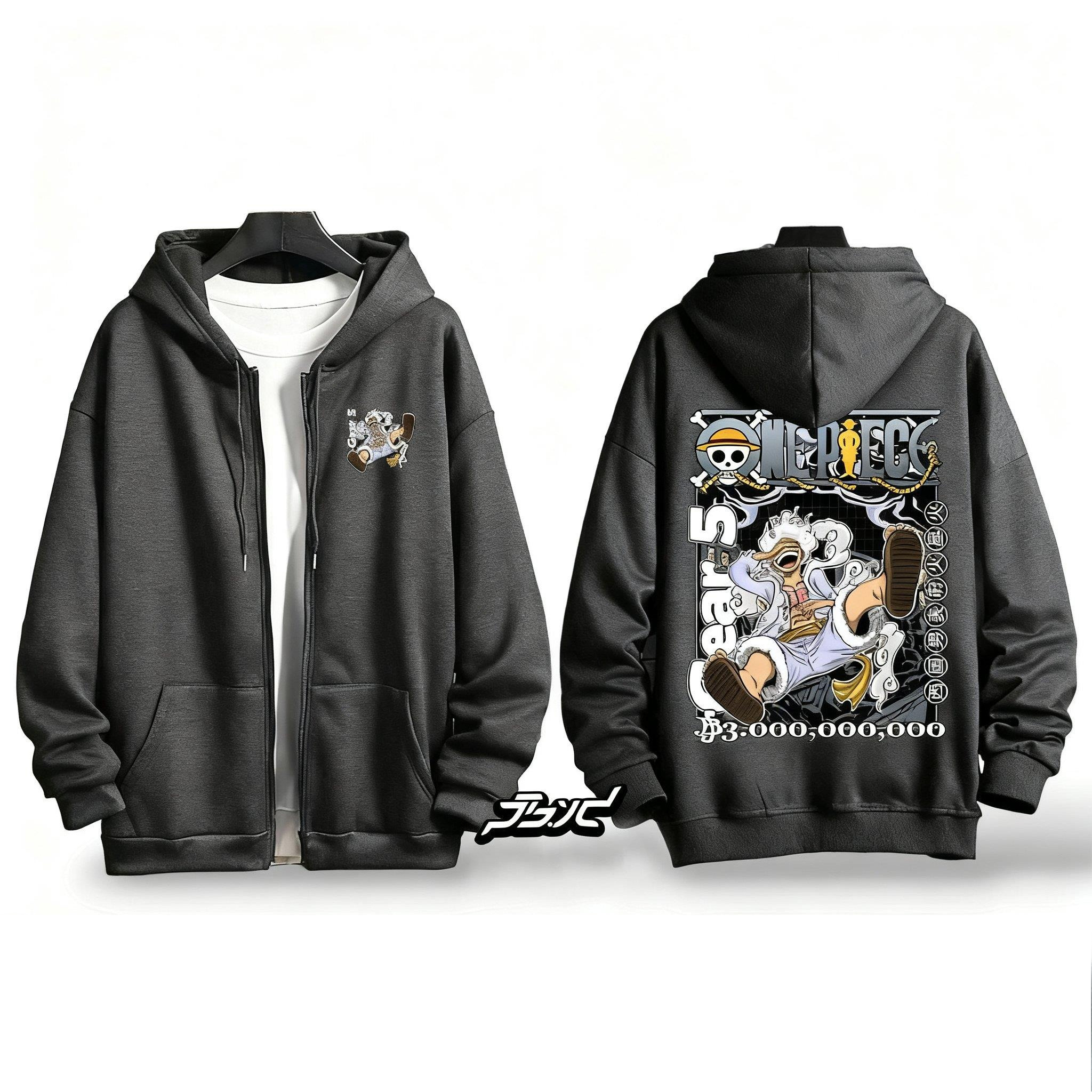 Embroidery Zip Up Hoodie - One Piece Gear 5 Luffy Anime
