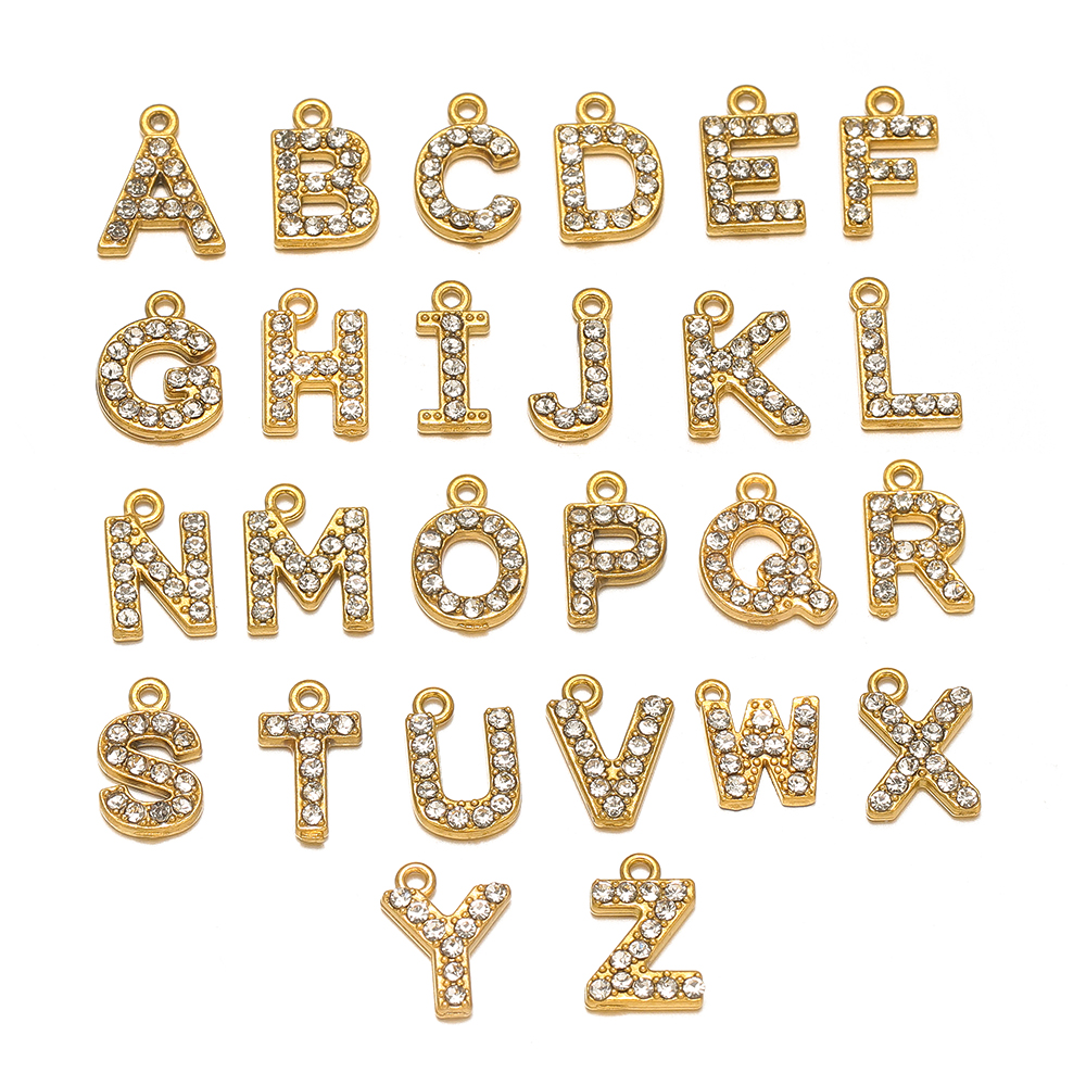 Embroidery Charm - 5pcs Stainless Steel Gold Rhinestone Letters