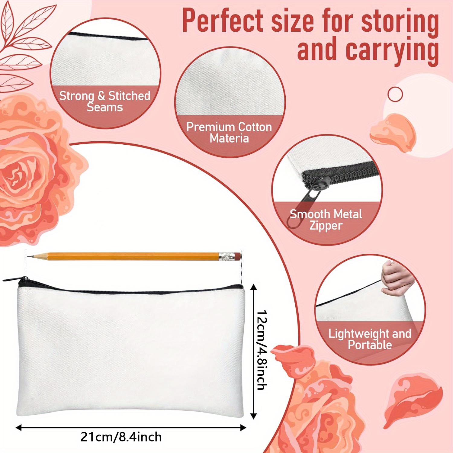 5pcs Blank White Canvas Zipper - Transfer Pen Ink 리뷰 및 가격