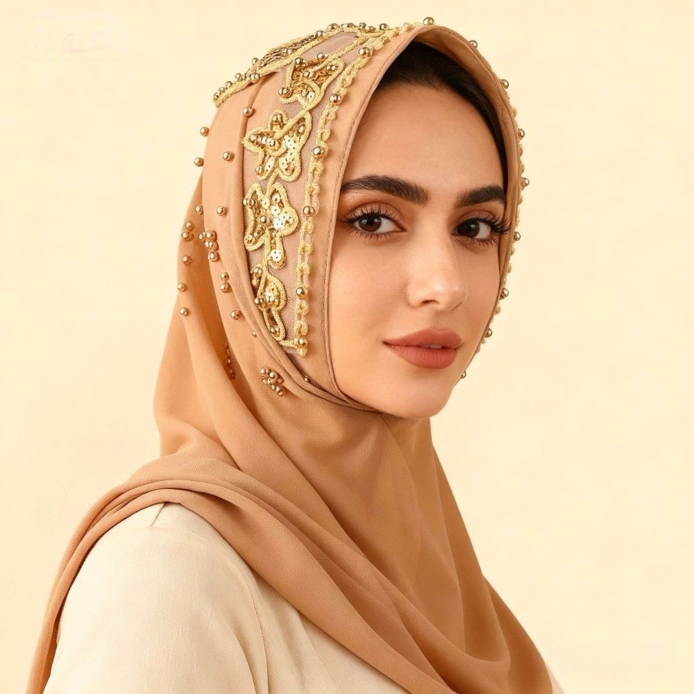 170×70cm Chiffon Hijab Scarf S - Embroidery Gold 리뷰 및 가격