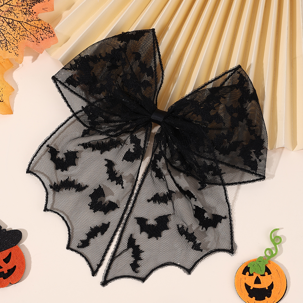 Halloween Bat Bow Hair Clips B - Embroidery Gothic 리뷰 및 가격
