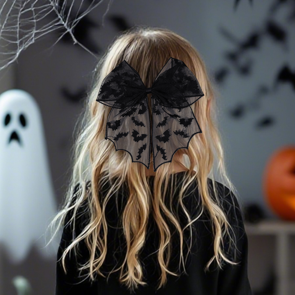 Halloween Bat Bow Hair Clips B - Embroidery Gothic 리뷰 및 가격