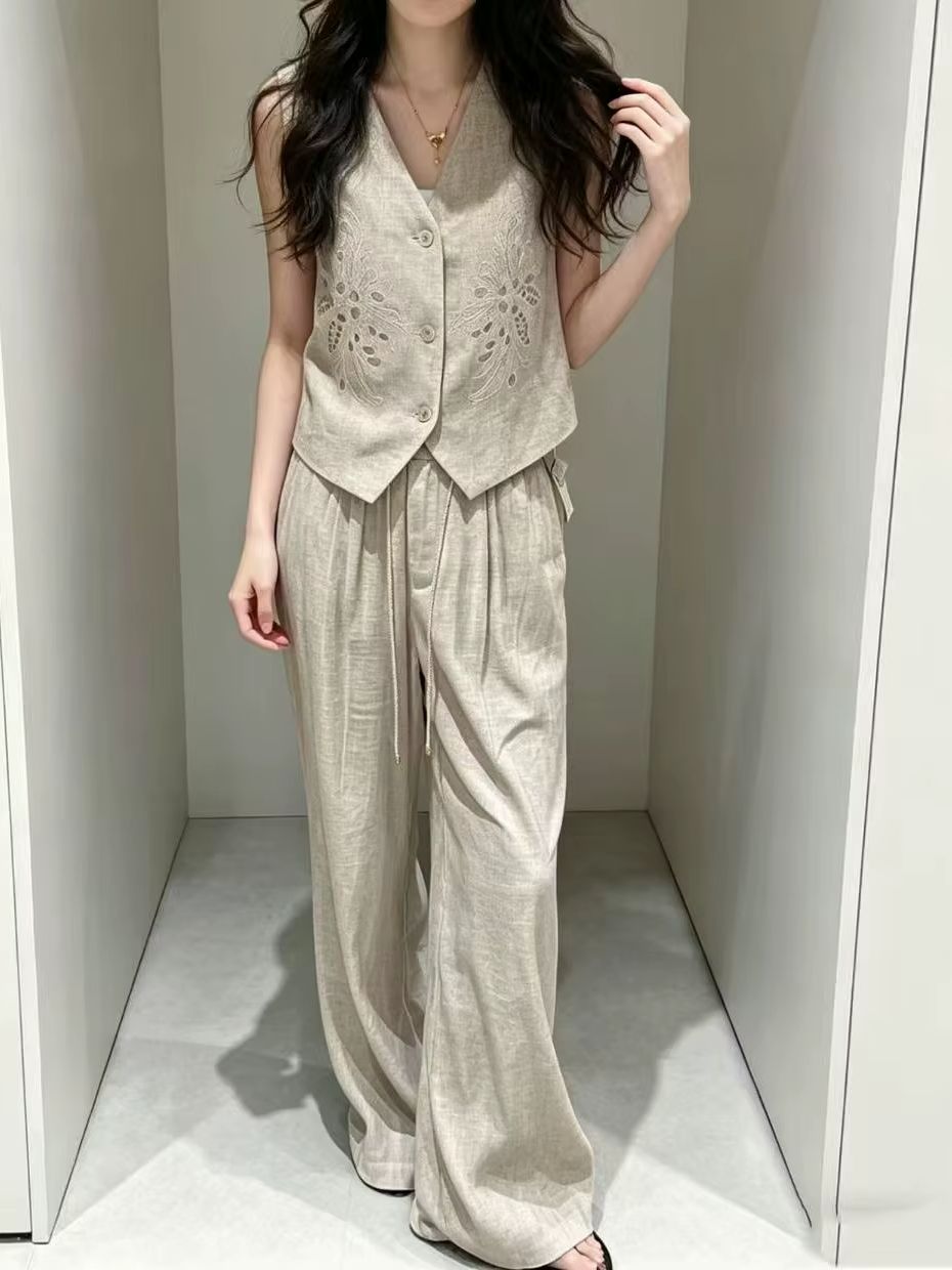 Elegant linen embroidered slee - Embroidery Vest 리뷰 및 가격