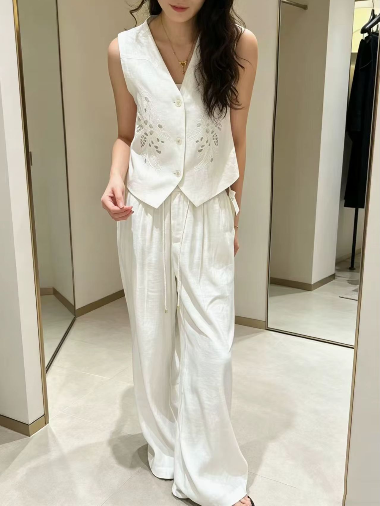 Elegant linen embroidered slee - Embroidery Vest 리뷰 및 가격