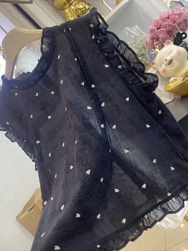 Korean Style Sleeveless Shirt  - Embroidery Design Love 리뷰 및 가격