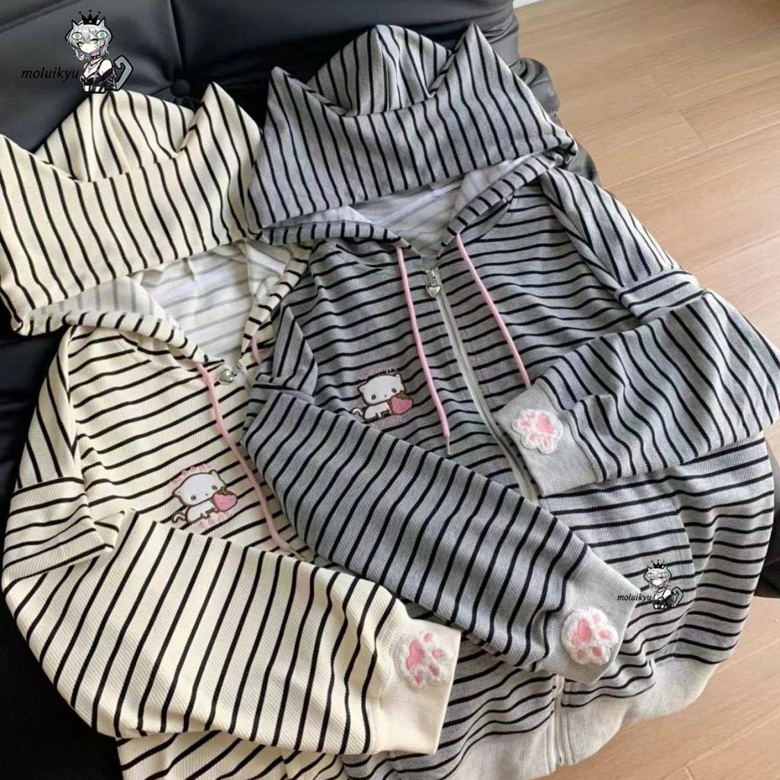 Y2K Women Striped Zip Up Jacke - Embroidery Zip Up Hoodie 리뷰 및 가격