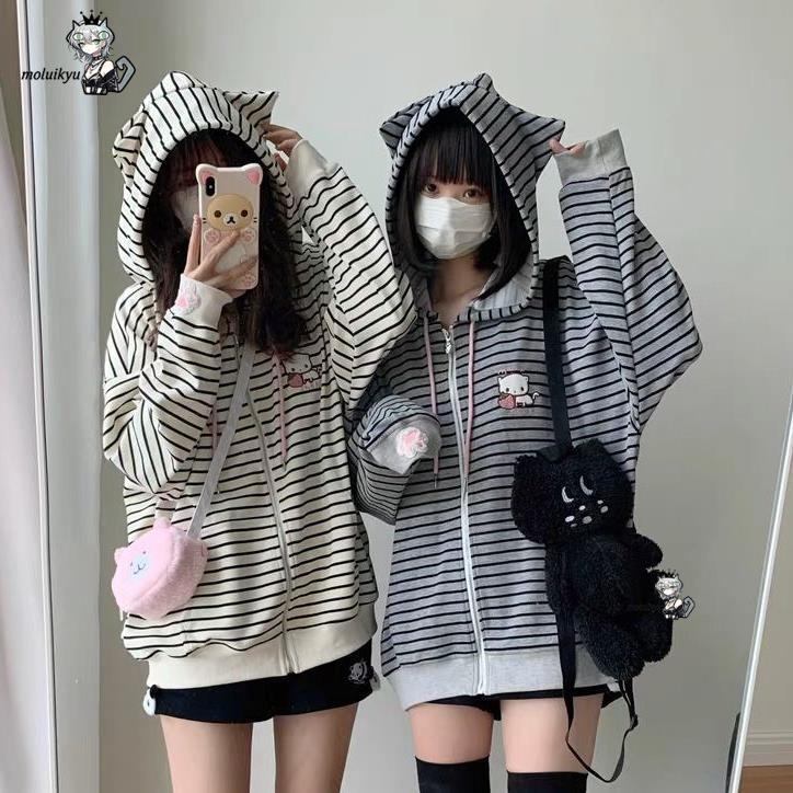 Y2K Women Striped Zip Up Jacke - Embroidery Zip Up Hoodie 리뷰 및 가격