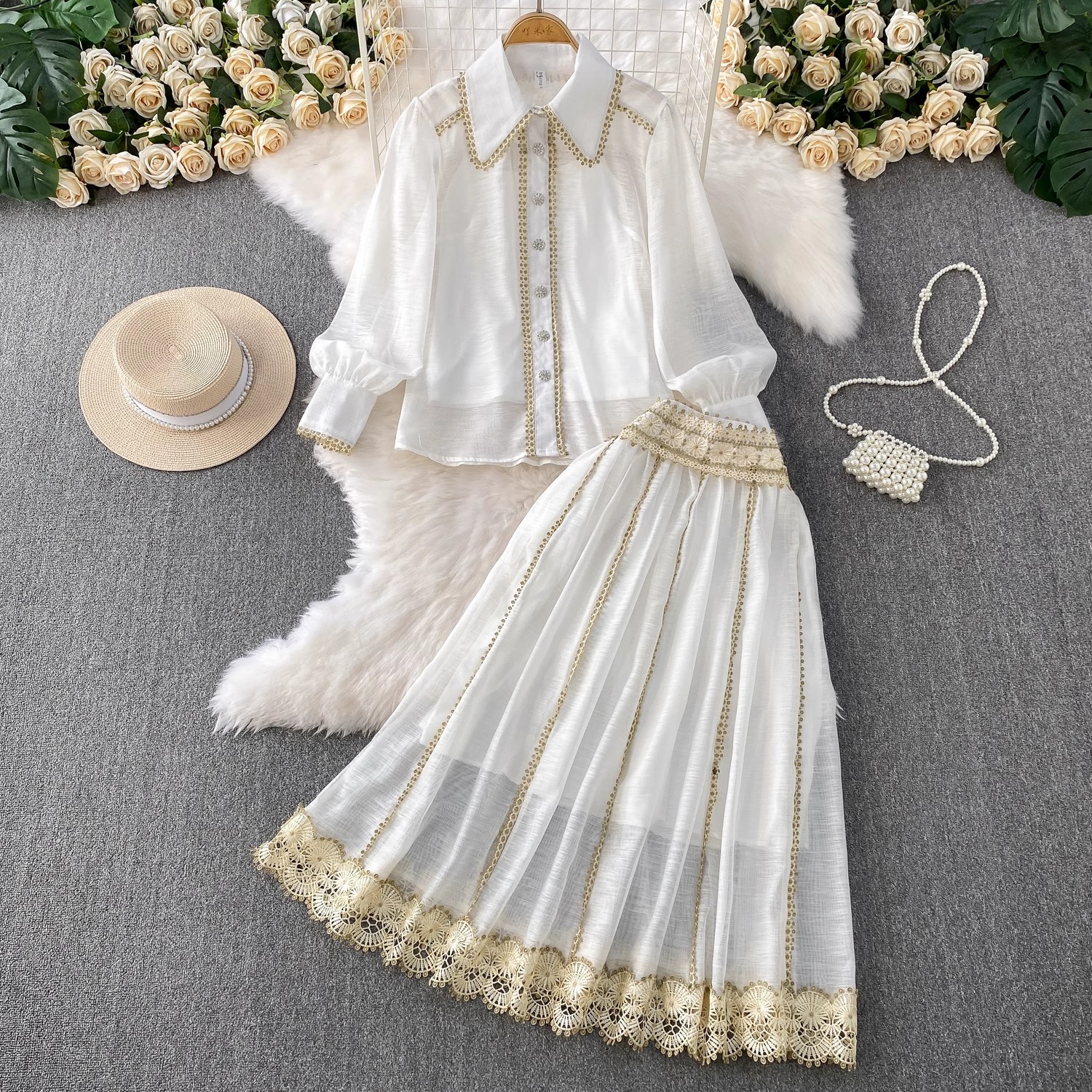 Elegant Shirt Skirt Suit Women - Embroidery Uniforms 리뷰 및 가격