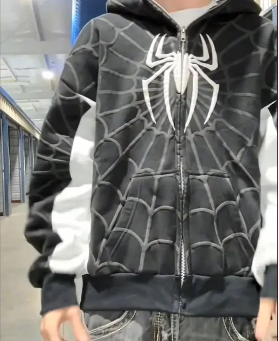 Men Spider Print Hoodies Women - Embroidery Zip Up Hoodie 리뷰 및 가격