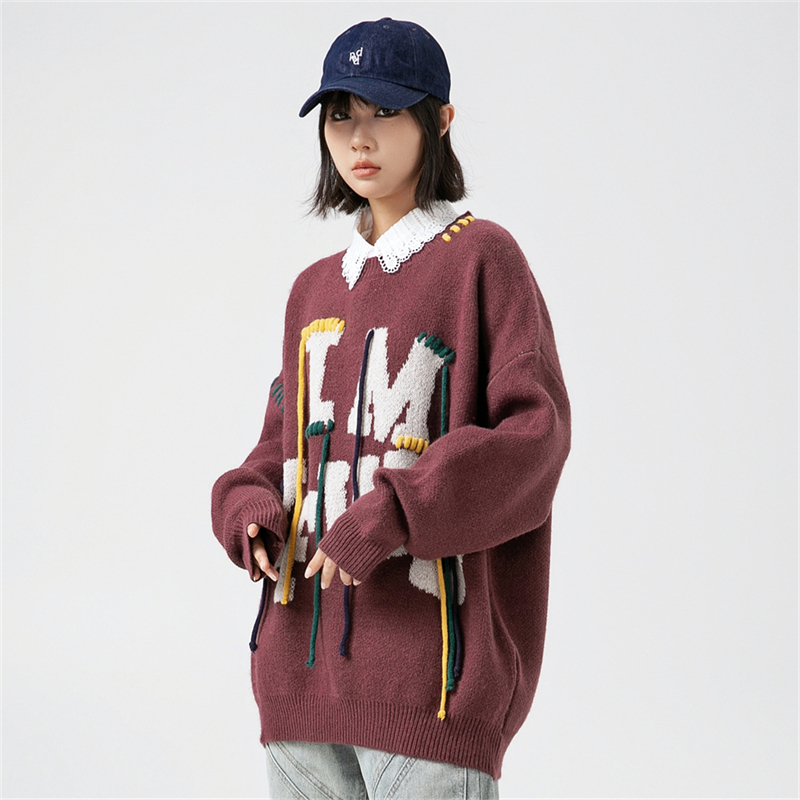Ladies Oversize Sweater Woman  - Embroidery Alphabet Designs 리뷰 및 가격