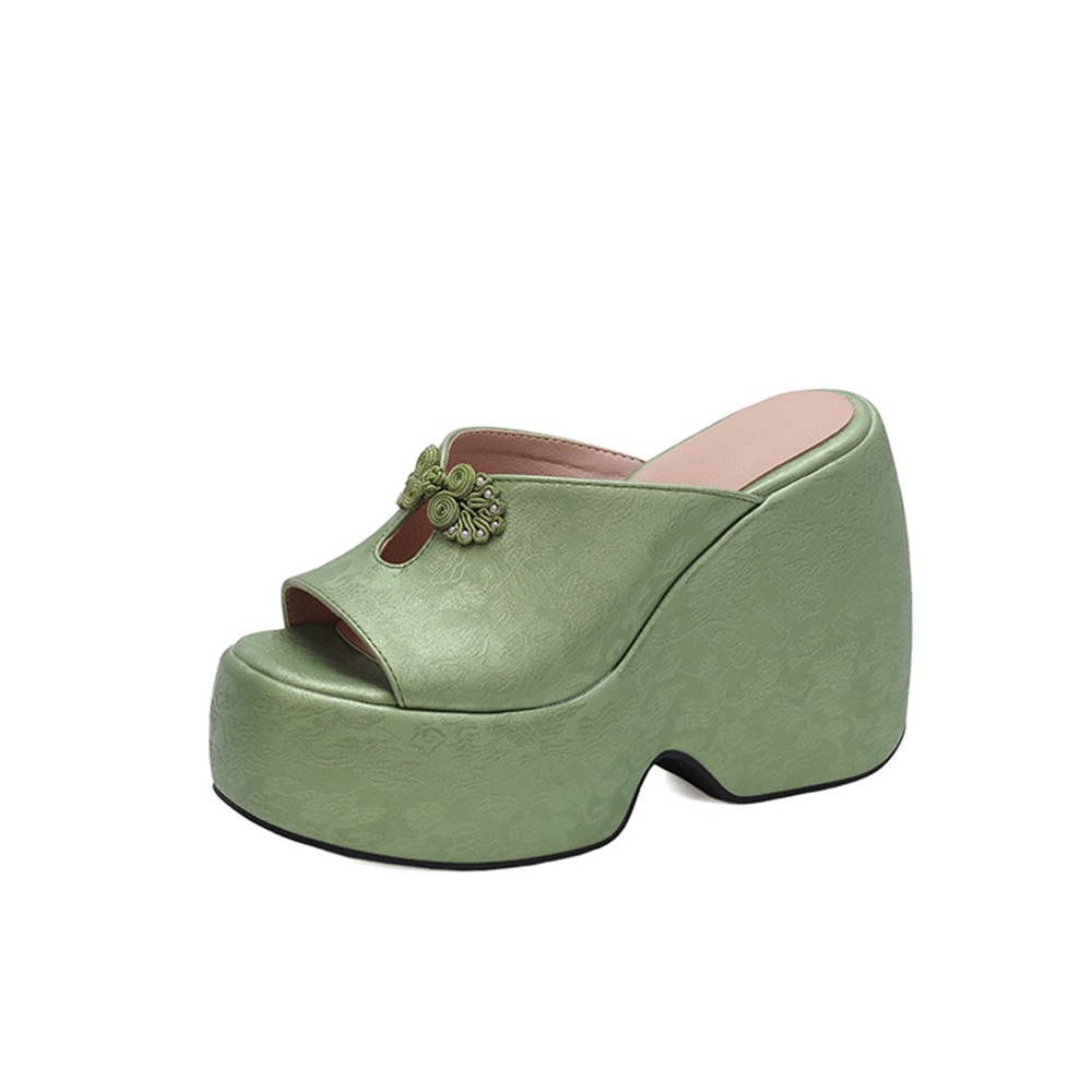Women Wedge Heel Mules Slipper - Embroidery Ai 리뷰 및 가격