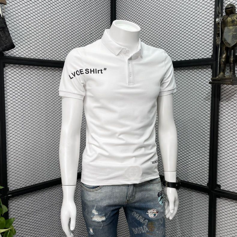 With Collar Tee Shirt for Men  - Embroidery Alphabet Designs 리뷰 및 가격