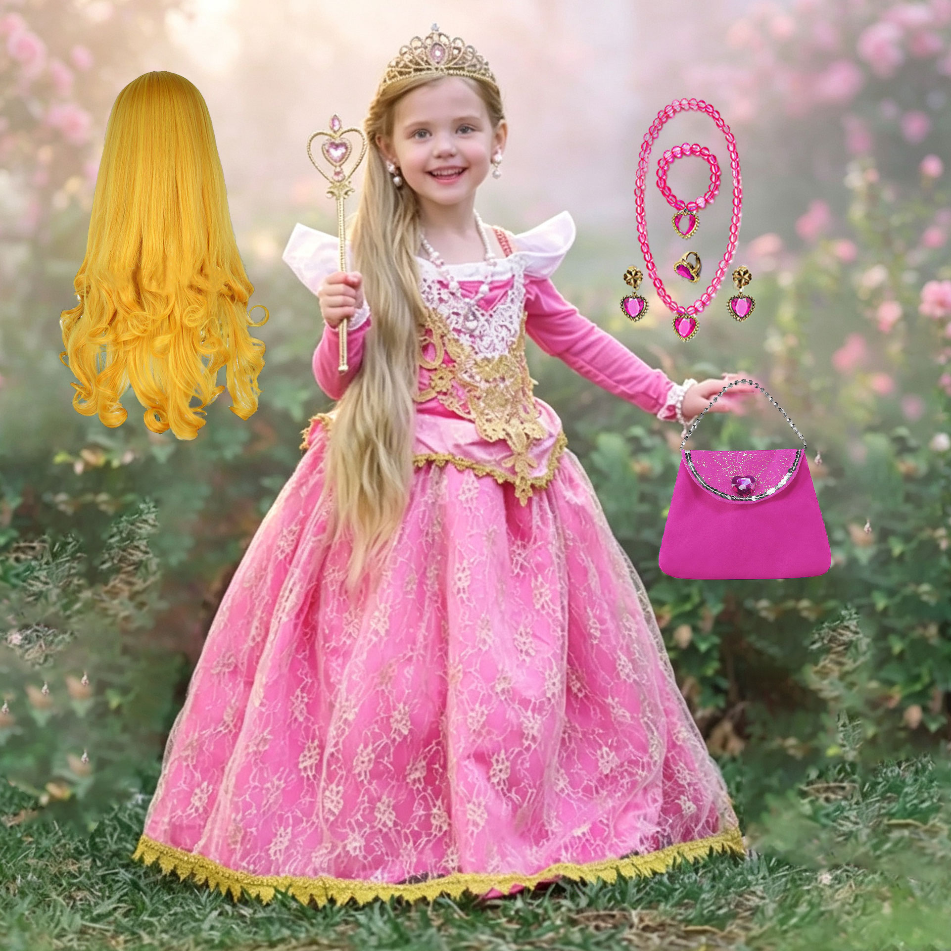 Girl Pink Lace Luxury Princess - Embroidery Gold 리뷰 및 가격