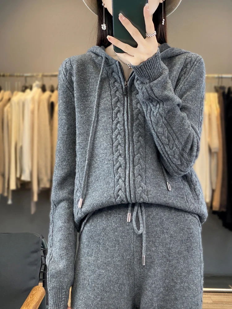 Women's Pure Cashmere Hooded C - Embroidery Zip Up Hoodie 리뷰 및 가격