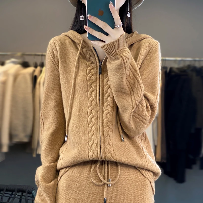 Women's Pure Cashmere Hooded C - Embroidery Zip Up Hoodie 리뷰 및 가격