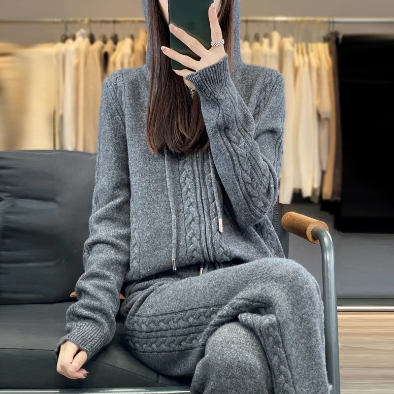 Women's Pure Cashmere Hooded C - Embroidery Zip Up Hoodie 리뷰 및 가격