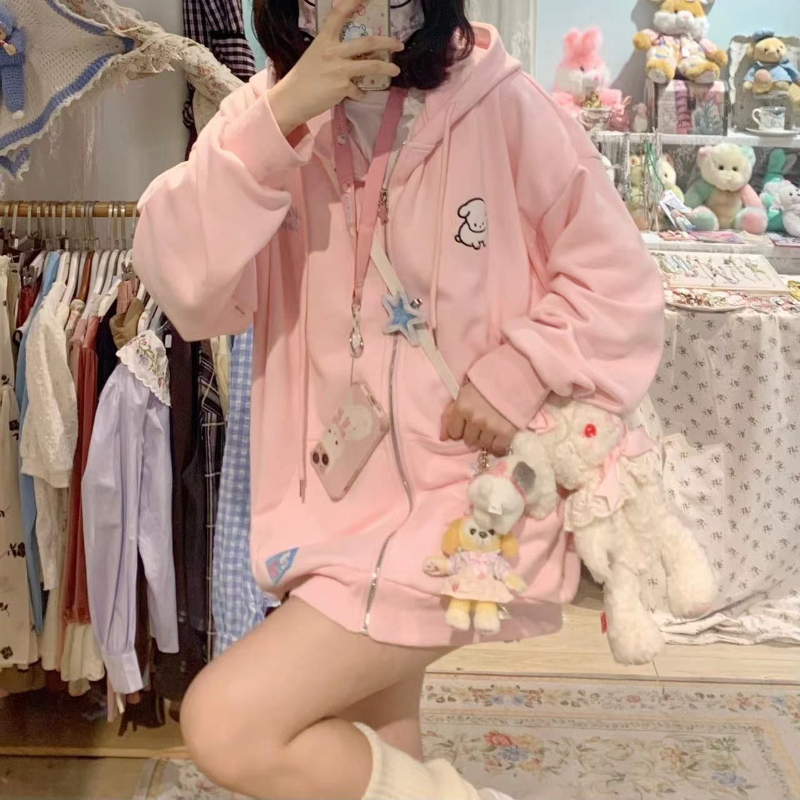 Japanese Kawaii Zip Up Hoodies - Embroidery Zip Up Hoodie 리뷰 및 가격