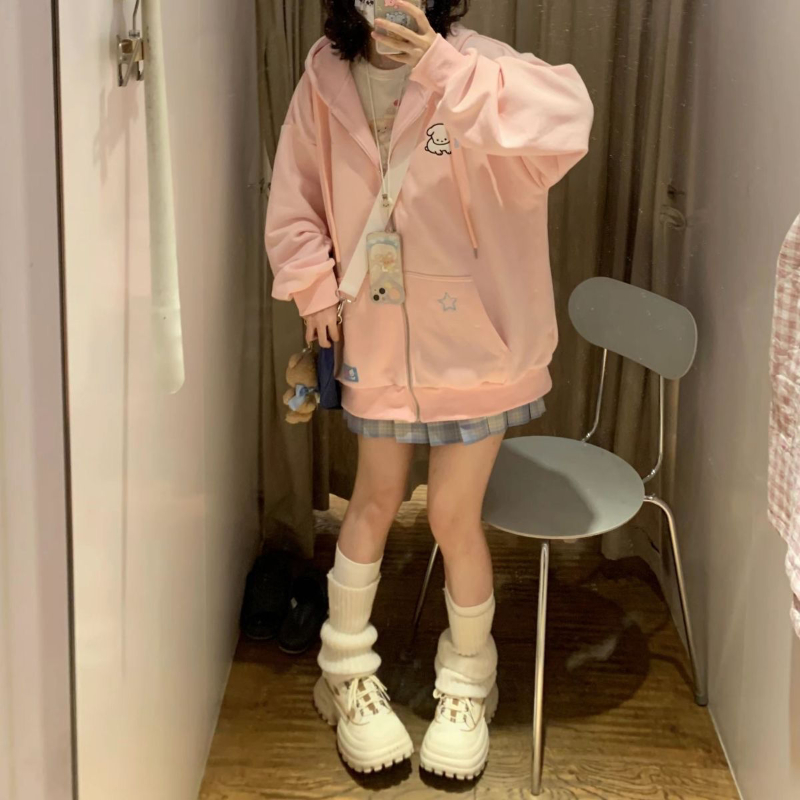 Japanese Kawaii Zip Up Hoodies - Embroidery Zip Up Hoodie 리뷰 및 가격