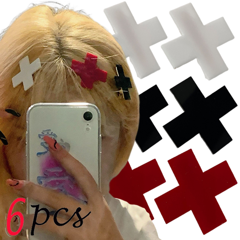 Y2K Red Cross Hair Clip Punk G - Embroidery Gothic 리뷰 및 가격