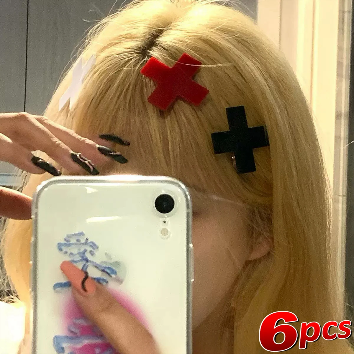 Y2K Red Cross Hair Clip Punk G - Embroidery Gothic 리뷰 및 가격