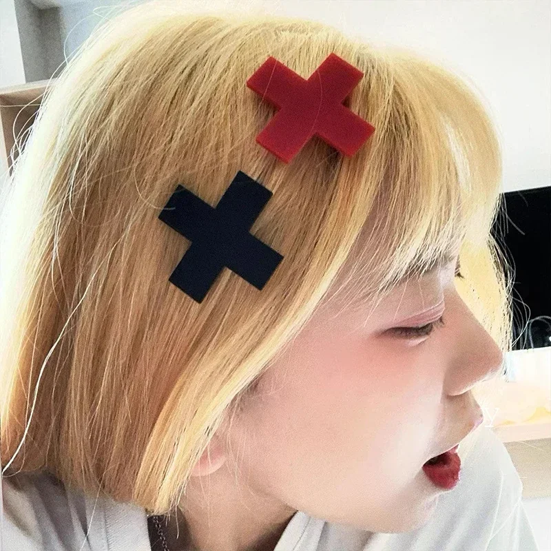 Y2K Red Cross Hair Clip Punk G - Embroidery Gothic 리뷰 및 가격